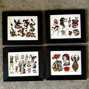 Set of 4 framed Sailor Jerry flash